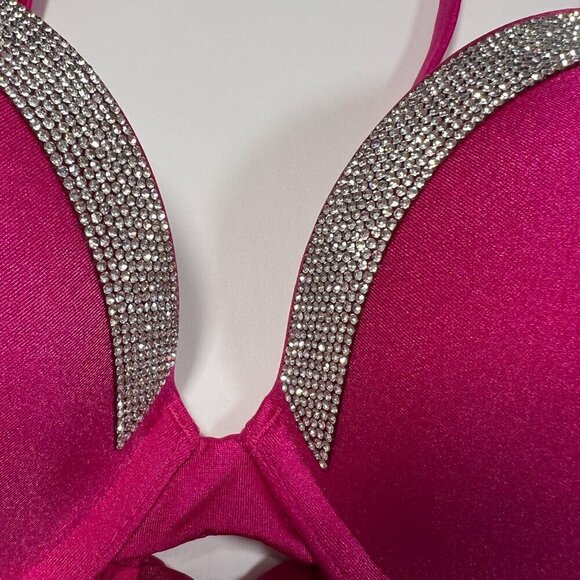 Victoria Secret 34DD M VERY SEXY Push Up Bikini Top Set Shine Strap Berry Blush - Picture 6 of 10